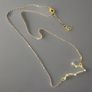 Gemini Constellation Necklace Rhinestone Star Horoscope Zodiac GoldTn Astrology